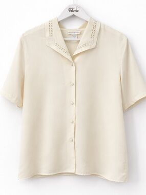 Susan Hutton Vintage Top Button Front Dainty Coquette Size 10 Grannycore Cream